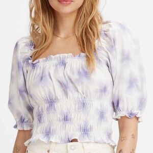 Levi's Women's Cotton Square Neck Elbow Sleeve crop Top